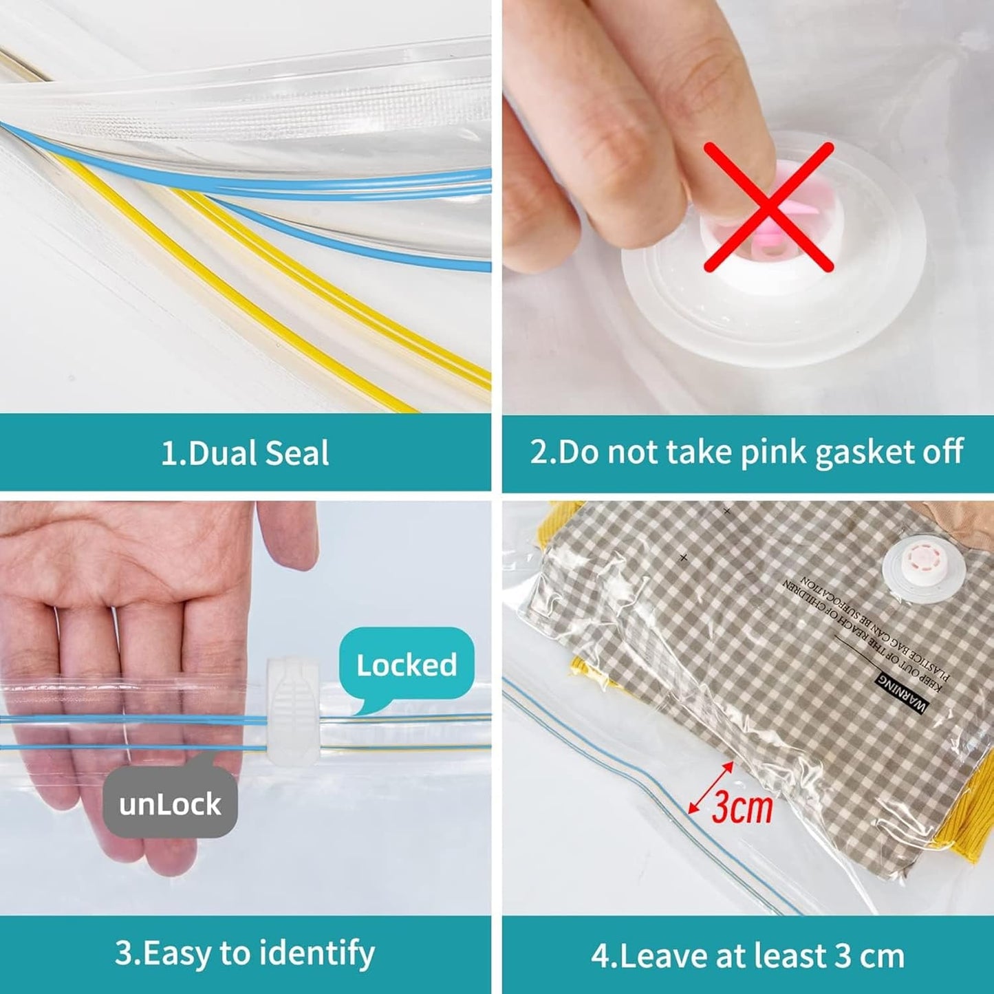 Skiennix Vacuum Storage Bags - Space Saver for Clothing, Bedding & Memory Foam | Medium Size