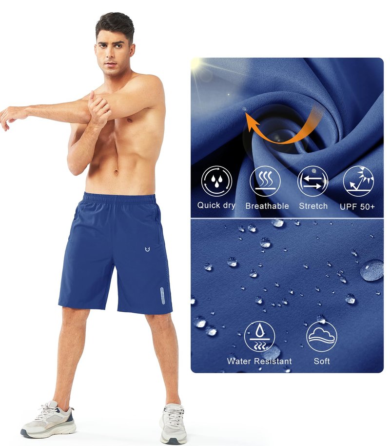 NORTHYARD Men's Athletic Running Shorts Gym Workout 7"/9"/5" Quick Dry Lightweight Sports Basketball Tennis 3 Zipper Pockets ROYALBLUE-9inch 2XL