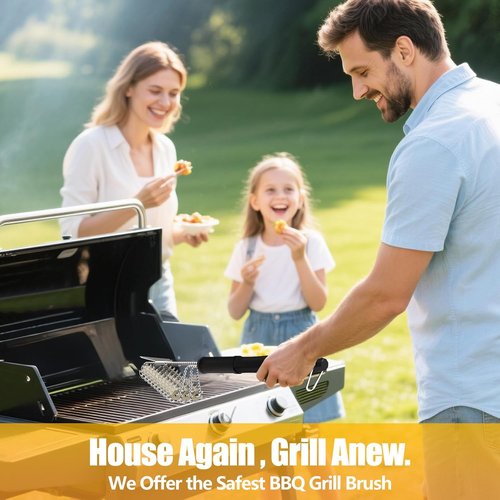 HOUSE AGAIN Grill Brush - Bristle-Free 304 Stainless Steel Head for Safe BBQ Cleaning | Perfect for Smoker & Porcelain Grills