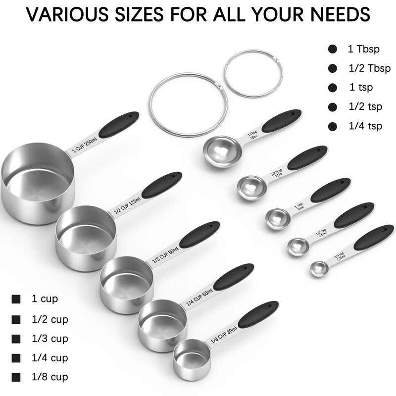 TILUCK Measuring Cups and Spoons Set, Stainless Steel, Kitchen Utensils for Cooking and Baking (10)
