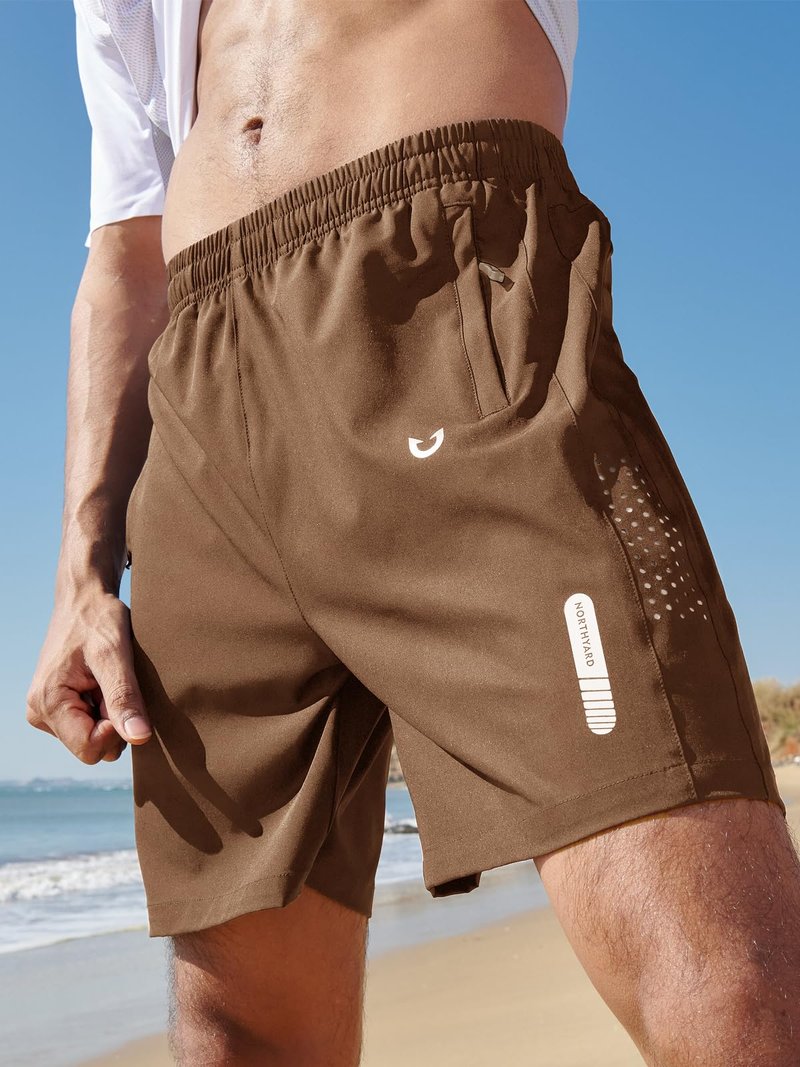 NORTHYARD Men's Athletic Running Shorts Gym Workout 7"/9"/5" Quick Dry Lightweight Sports Basketball Tennis 3 Zipper Pockets Brown 4XL