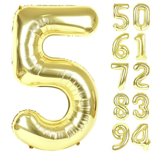 Champagne Gold 5 Balloon, Number Balloons 40 Inch, Light Gold 5th Birthday Balloon Decorations, Light Gold Party Supplies, 5 Number Balloons, Number 5 Balloon