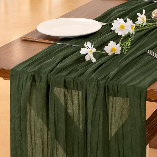Socomi 3pcs Olive Green Summer Cheesecloth Table Runner Boho Rustic Gauze 120 inch 10FT Cheese Cloth Sheer Runner for Wedding Party Baby Shower Birthday Home Decor