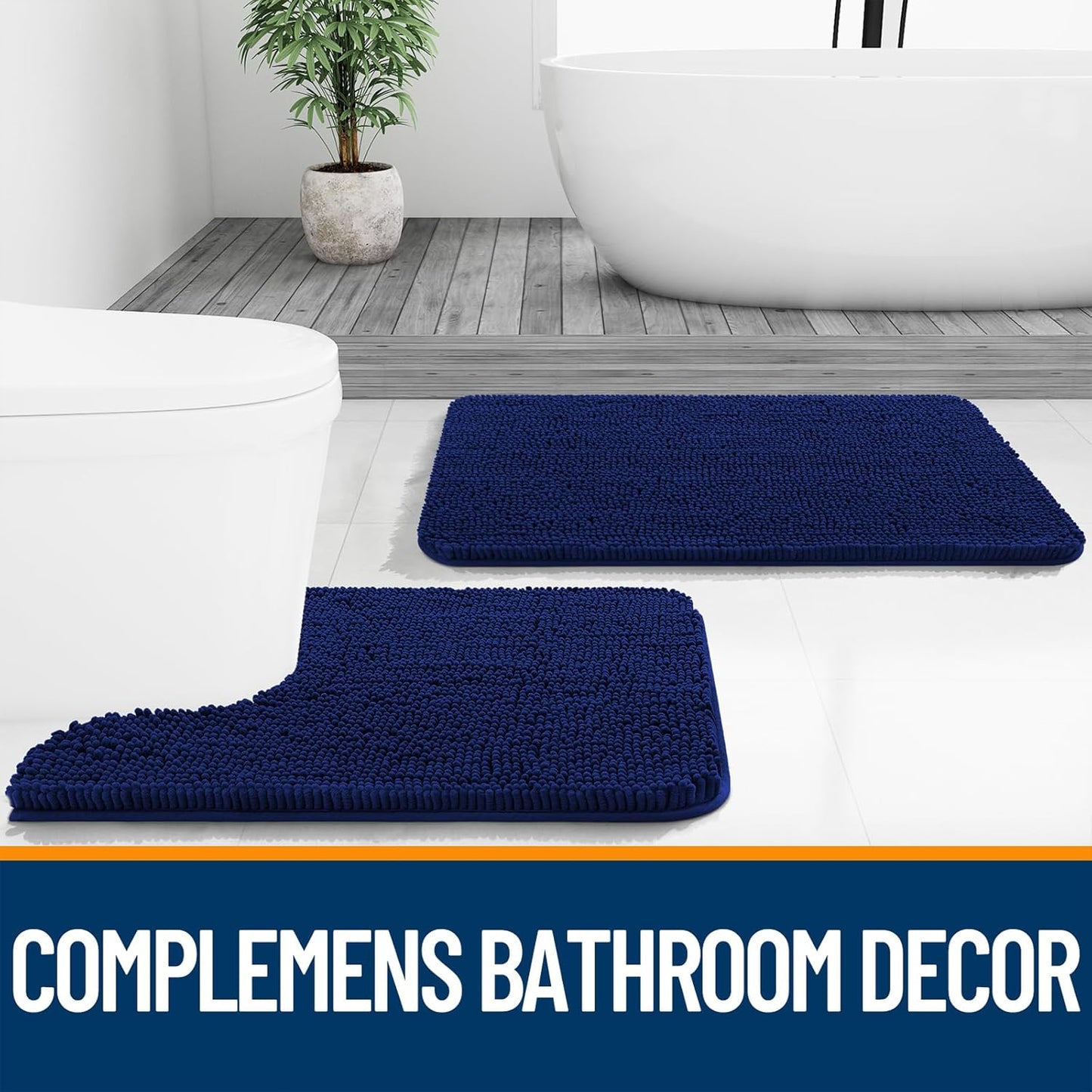 OLANLY Large Chenille Bathroom Rugs - Extra Soft & Absorbent | Quick-Dry Rubber Backing, Navy 50x30