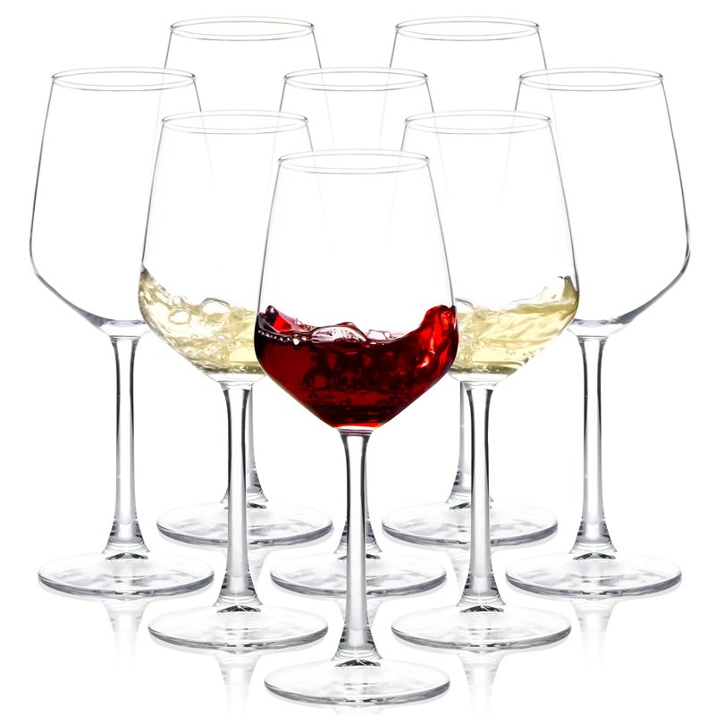SHYRC Wine Glasses Set of 8, 12oz Clear Red/White, Long Stem Wine Glasses for Party, Wedding and Home