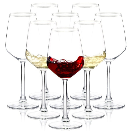 SHYRC Wine Glasses Set of 8, 12oz Clear Red/White, Long Stem Wine Glasses for Party, Wedding and Home