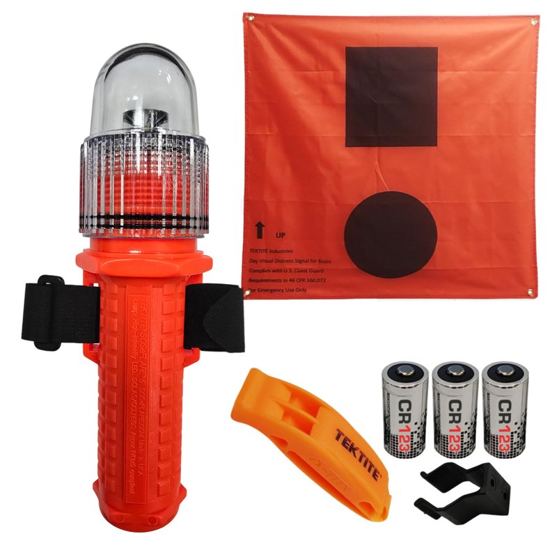 TEKTITE® SOSeFLARE 5 NO MORE FLARES! Electronic Boat Distress Flare w/Flag and Audible Signal Kit- USCG & SOLAS Compliant Marine Safety Signal - Waterproof LED & Audible Locator for Boats