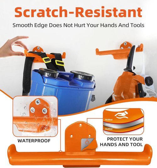 Heavy-Duty Backpack Leaf Blower Hanger - Wall Mount with Tube Hook for Garage Organization