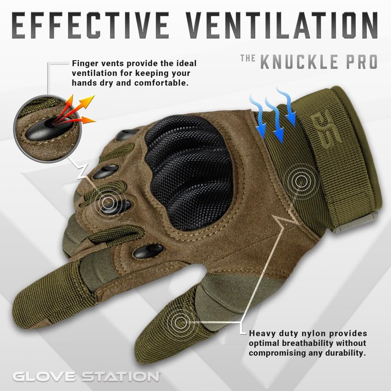 Glove Station Gloves for Men – Touchscreen Utility Gear with Hard Knuckle Protection Used in Motorcycle, Airsoft, & Outdoor Work Green - Hard Knuckle XX-Large