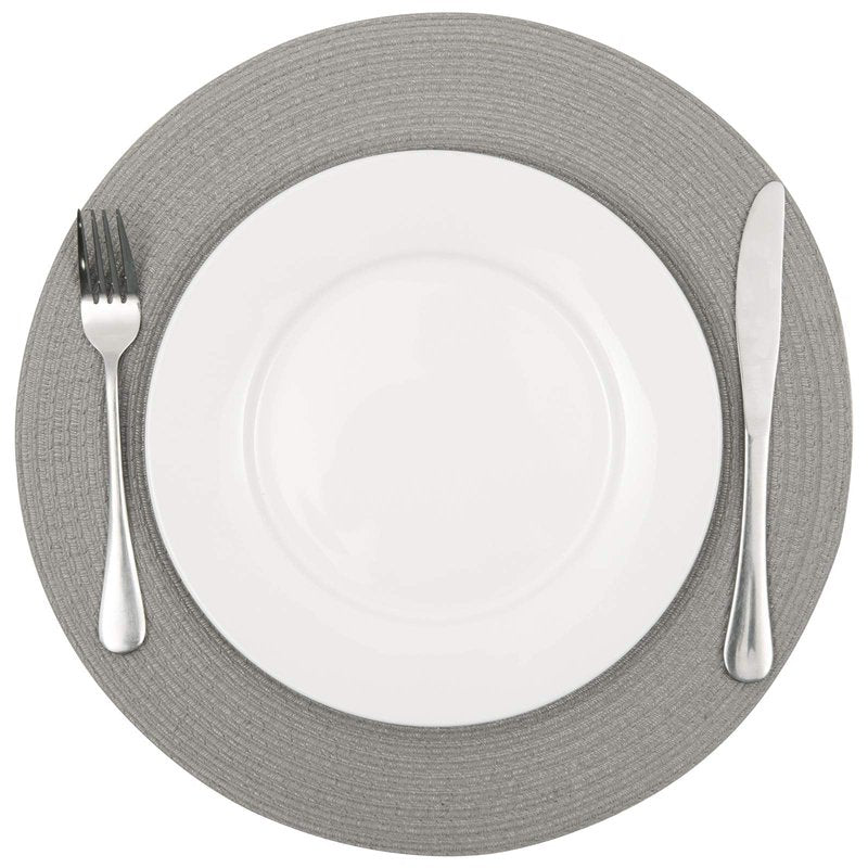SHACOS Round Braided Placemats Set of 8 Washable Fabric Heat Resistant 15 inch Grey Round Table Mats for Dining Tables (Gray, 8)