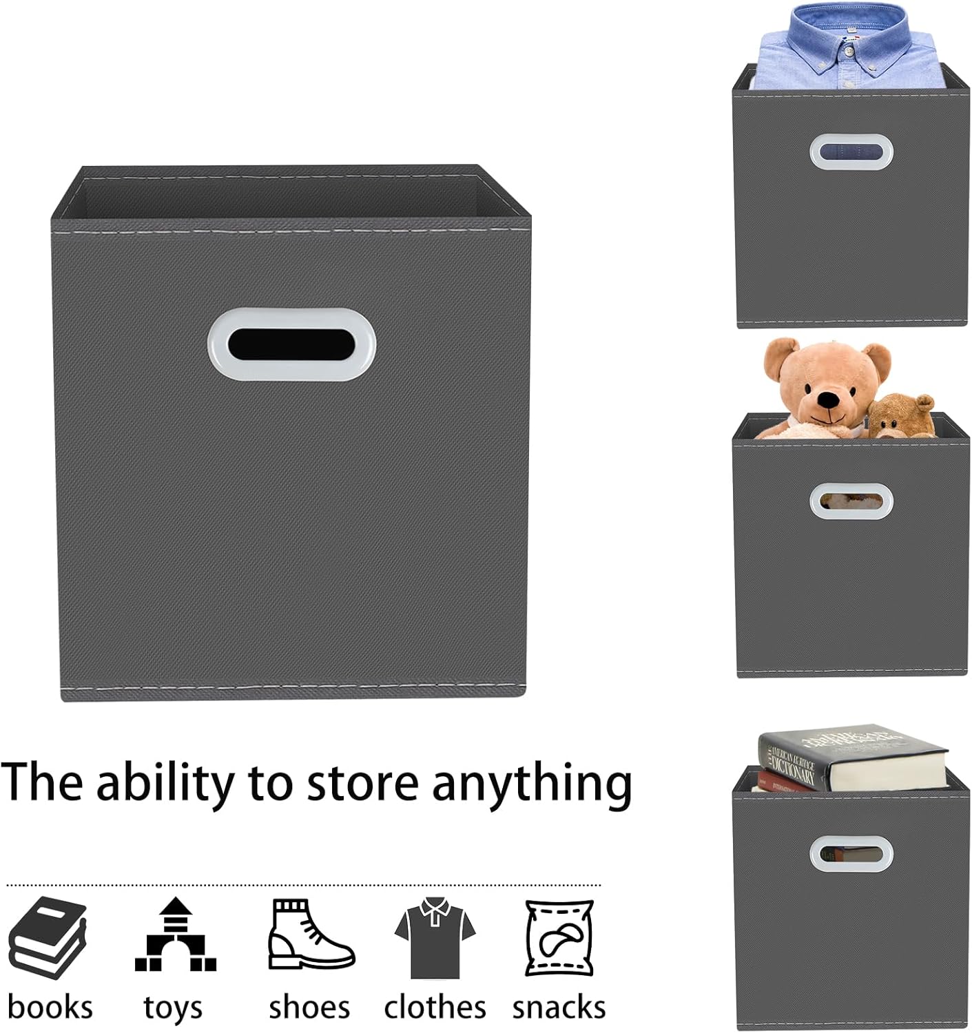 Yunkeeeper Fabric Cube Organizer - Foldable Storage Bins with Handle | Set of 3, 11x11x11, Gray