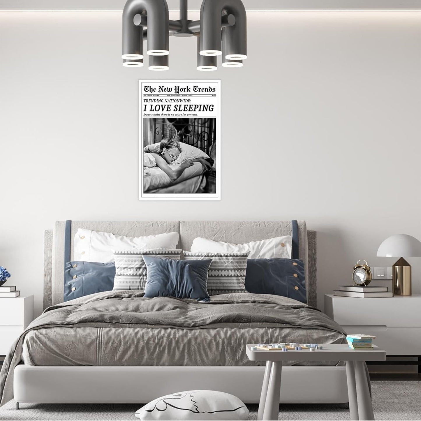 Beshdomp Vintage I Love Sleeping Poster - Black & White Canvas Wall Art | New York Times Headline 12x16in Unframed