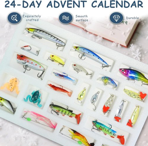 Fishing Lure Advent Calendar 2025 - 24 Days of Fishing Gifts for Adults & Teens | Perfect Christmas Countdown