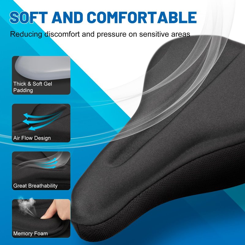 APECYC Bike Seat Cushion Gel Padded Saddle Cover for Men Women - Extra Padding Soft Comfort Bicycle Seat Cushion for Peloton, Stationary, Spin, Mountain, Road, Ebike