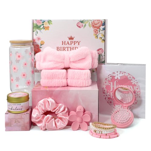 GooBird Birthday Gifts for Teen Girls &Women– Preppy Pink Gift Basket, 12–14 Cute & Trendy Gifts Ideas for Teenage Girls, Girly Gift Set for Her,Daughter, Sister, Best Friend or Niece