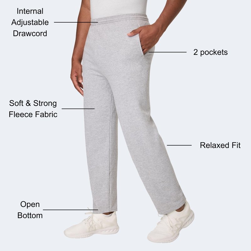 Hanes Mens Ecosmart Open Bottom Sweatpants, Midweight Fleece Open-hem For, Light Steel, XX-Large US