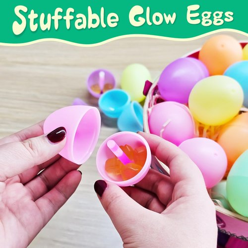 GooComfy 36 Easter Glow Eggs with 36 Mini Glow Sticks for Kids Glow-In-The-Dark Easter Egg Hunt Game, Basket Stuffers Fillers Gift, Party Favors Decorations Supplies, Classroom Prizes