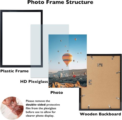 JCJMY 13x17 Picture Frame - Black Wall Mount for Horizontal or Vertical Display | Shatter-Resistant Plexiglass
