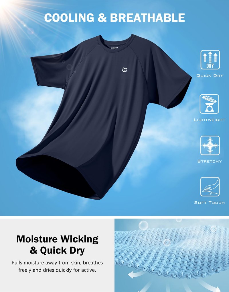 G Gradual Men's Athletic Workout T-Shirts Moisture Wicking Cooling Running Shirts Short Sleeve Performance Tee for Gym Tennis(Navy,3XL)