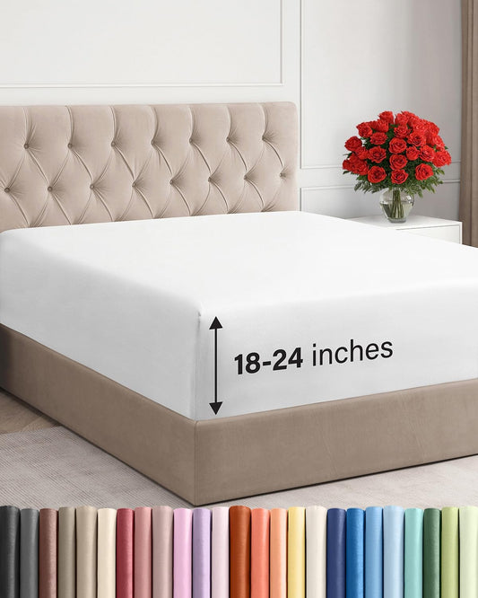 Regine Switzerland Extra Deep Queen Fitted Sheet - Ultra Soft, Wrinkle-Free - Fits 18-24 Inch Mattresses - Easy-Care & Breathable - White