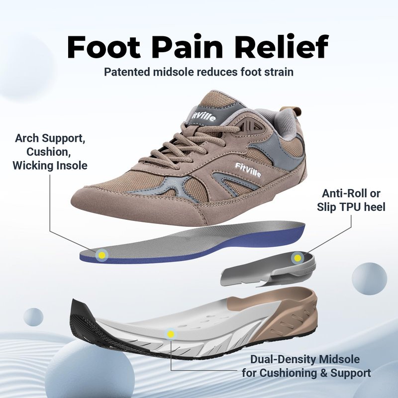 FitVille Wide Walking Shoes for Men Extra Wide Width Sneakers with Arch Support for Flat Feet Heel Pain Relief Plantar Fasciitis - Rebound NEO V1
