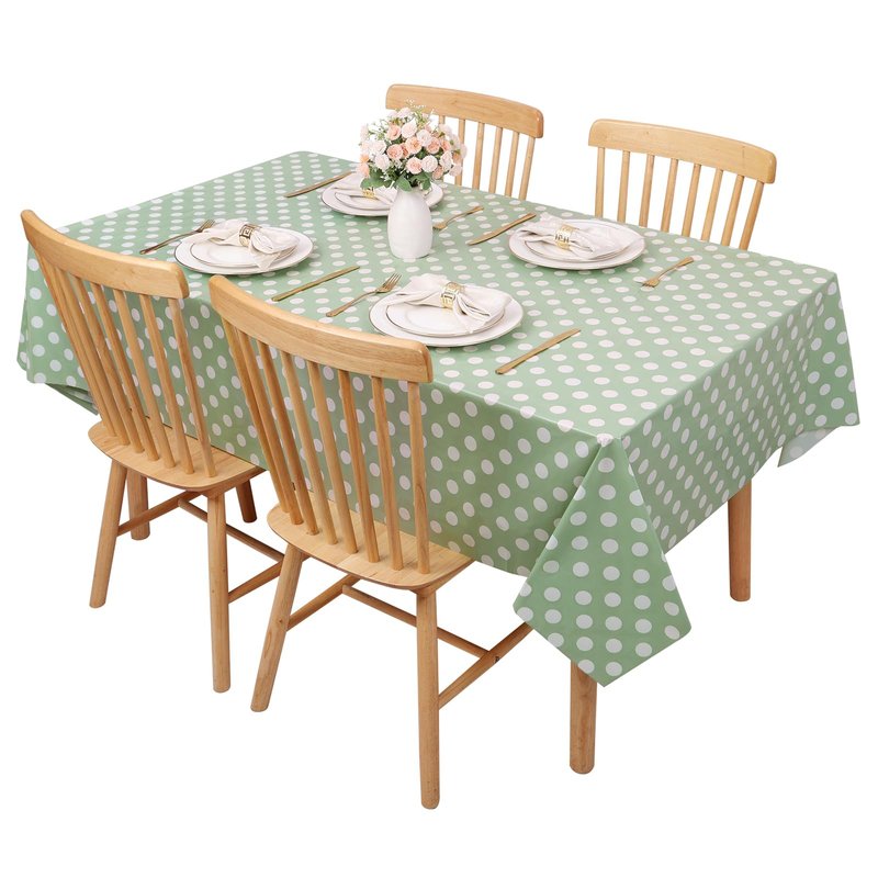 Kesfey 3 Pack Sage Green Polka Dot Table Cloths 54 x 108 Inch Sage Green and White Dots Tablecloth Disposable Plastic Sage Green Tablecover Waterproof Rectangle Picnic Table Covers for Birthday Party