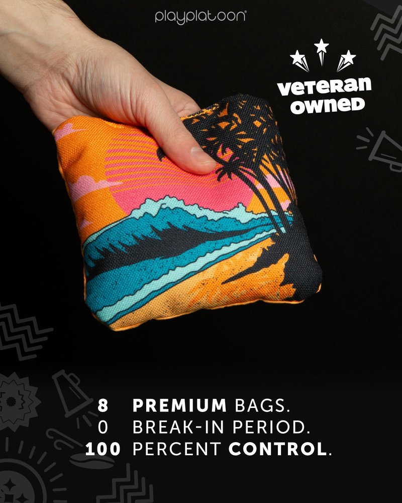 Play Platoon Pro Cornhole Bags Set of 8 - Professional Dual Sided Slick and Sticky Side Competition Corn Hole Bags - Tournament Series 4 Pink & 4 Orange (Oceanside Vibe)