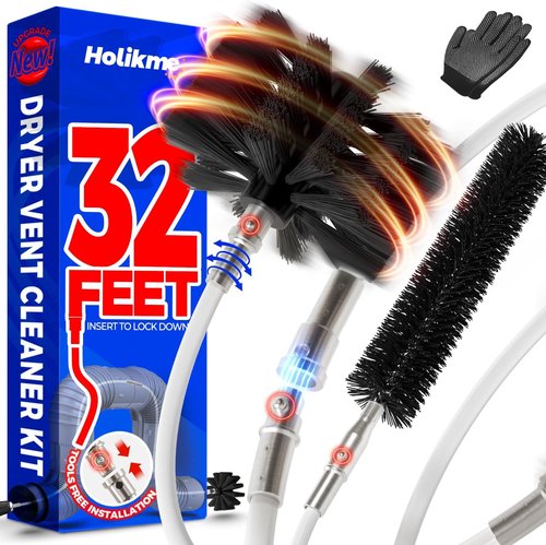 Holikme 32 Feet Dryer Vent Cleaner Kit - Flexible Lint Brush with Drill Attachment for Easy Cleaning