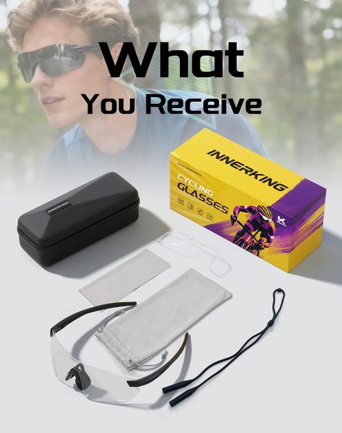 Innerking Cycling Glasses Photochromic Sunglasses for Men Women, TR90 Discoloration HD Bike Glasses Frame with 400 UV Protection, Fishing Baseball Pickleball Soft Ball