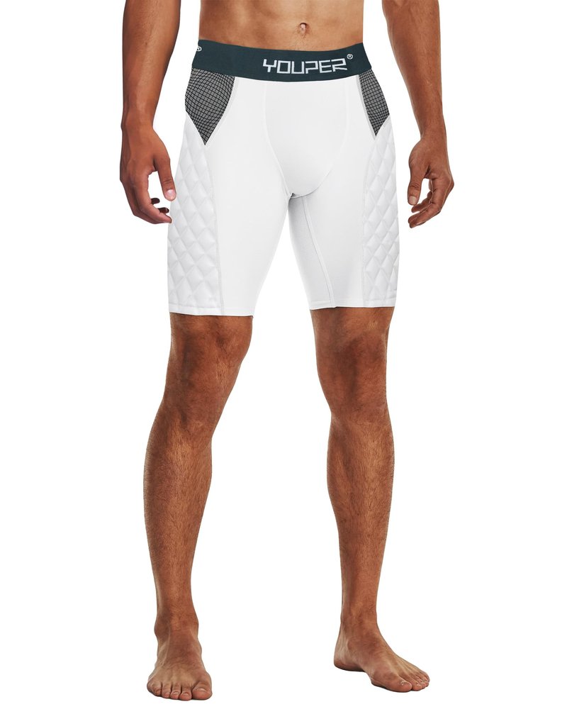 Youper Adult Elite Compression Padded Sliding Shorts w/Cup Pocket for Baseball, Football (White, Medium)