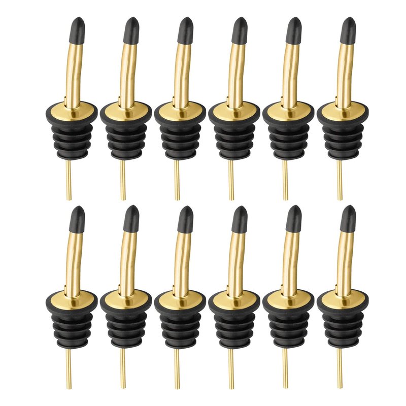 Pafusen 12 Pack Liquor Bottle Pourers, Liquor Pour Spout for Liquor Bottles, Stainless Steel Olive oil Dispenser Spout, Alcohol Pourer Spouts Dust Caps Covers, Gold
