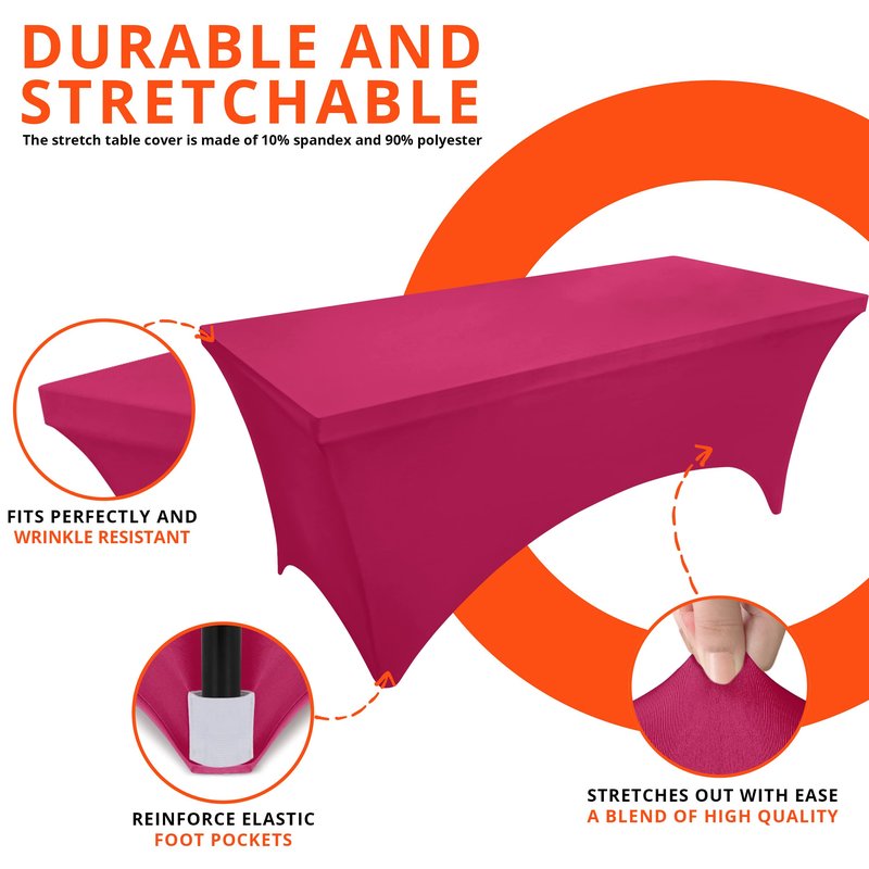 Utopia Kitchen Spandex Tablecloth 1 Pack [6FT, Fuchsia] Tight, Fitted, Washable and Wrinkle Resistant Stretch Rectangular Patio Table Cover for Event, Wedding, Banquet & Parties [72Lx30Wx30H Inch]