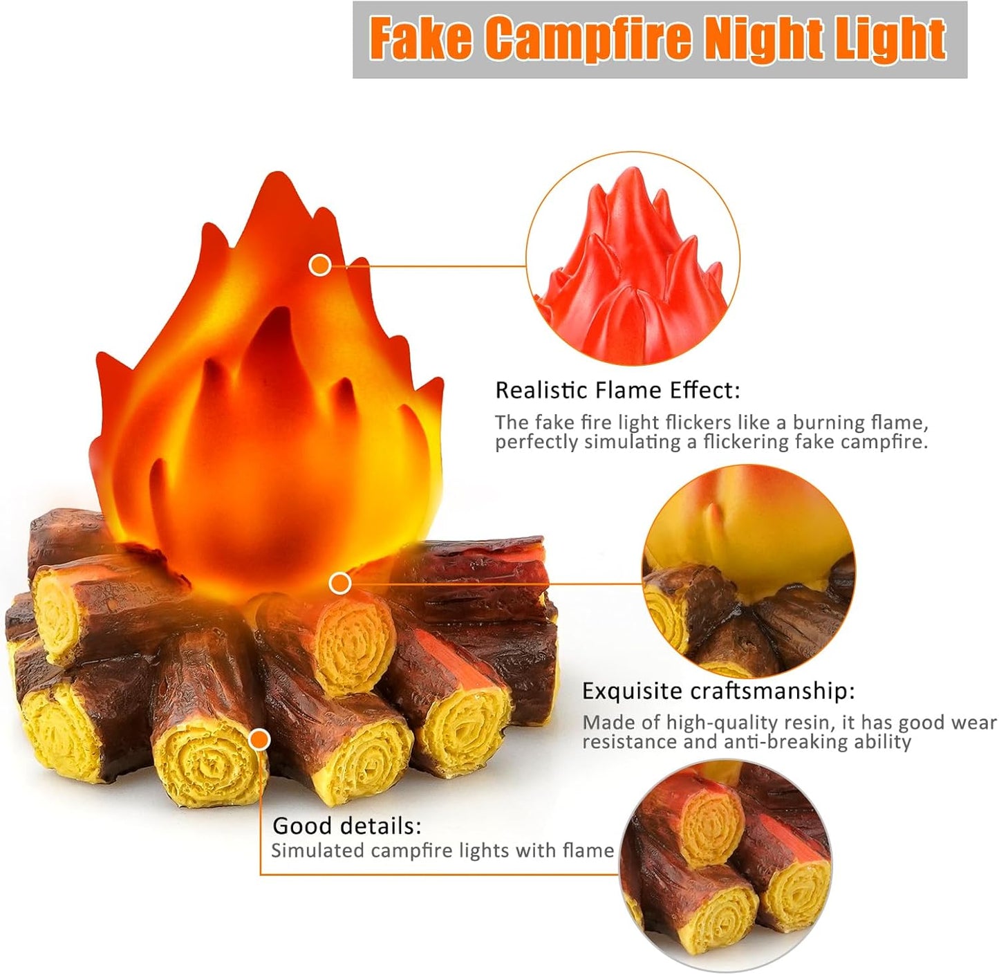 Bestview 3D LED Fake Campfire Night Light - Realistic Flameless Fire Pit Lamp for Halloween & Christmas Decor