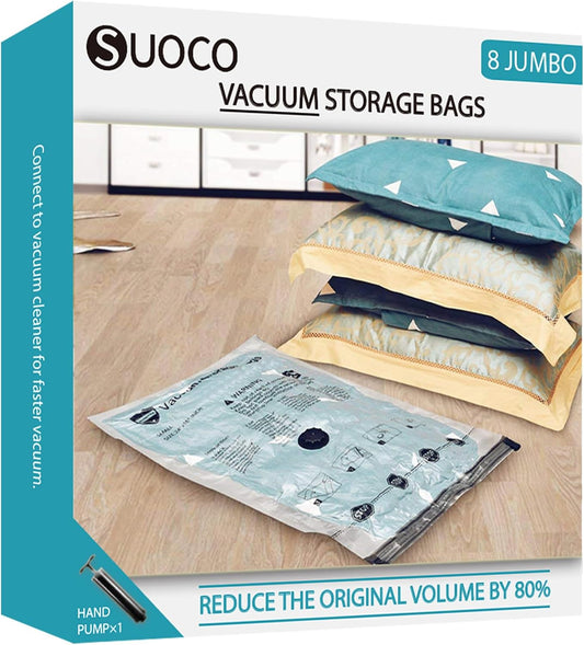 Skiennix Vacuum Storage Bags - Jumbo Compression Packing Seal Bags for Clothing & Bedding (8 Pack)