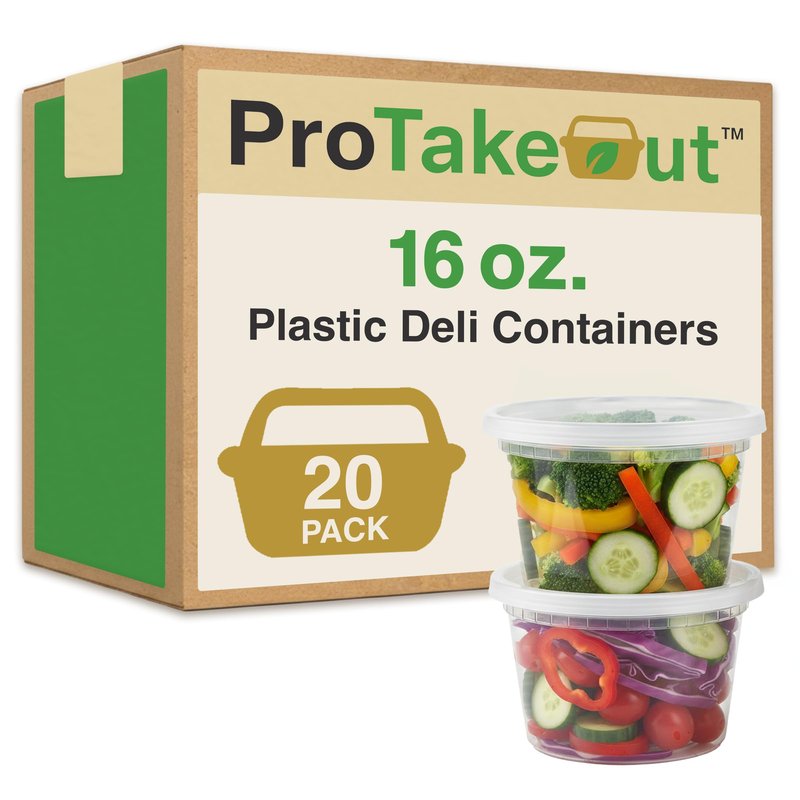 ProTakeOut 16oz [20 set] Heavy Duty Plastic Deli Container | BPA-Free Food Storage with Airtight Leak‑Proof Lids | Microwave, Freezer & Dishwasher Safe – Stackable, Bulk Reusable Soup & Meal Prep Tub