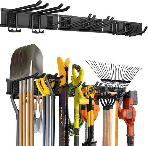 Garage Storage Tool Organizer by [Brand Name] - 48-Inch Heavy Duty Metal Rack with 8 Hooks for Garden Tools