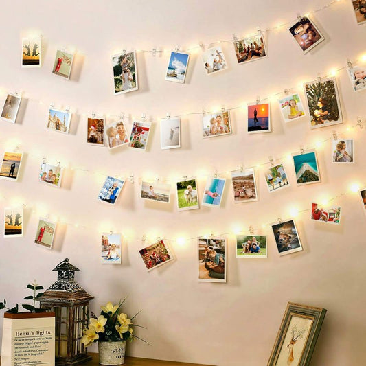 Cynzia Photo Clip String Lights USB Powered with Romote, 100 LED Fairy String Lights with 50 Clear Clips, Silver Wire String Lights for Pictures Hanging Photo Wall Wedding Party Christmas Decor