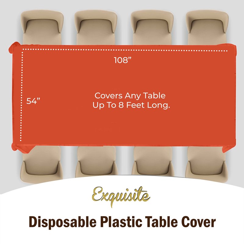 Exquisite 12-Pack Premium Plastic Tablecloth 54in. x 108in. Rectangle Table Cover - Orange