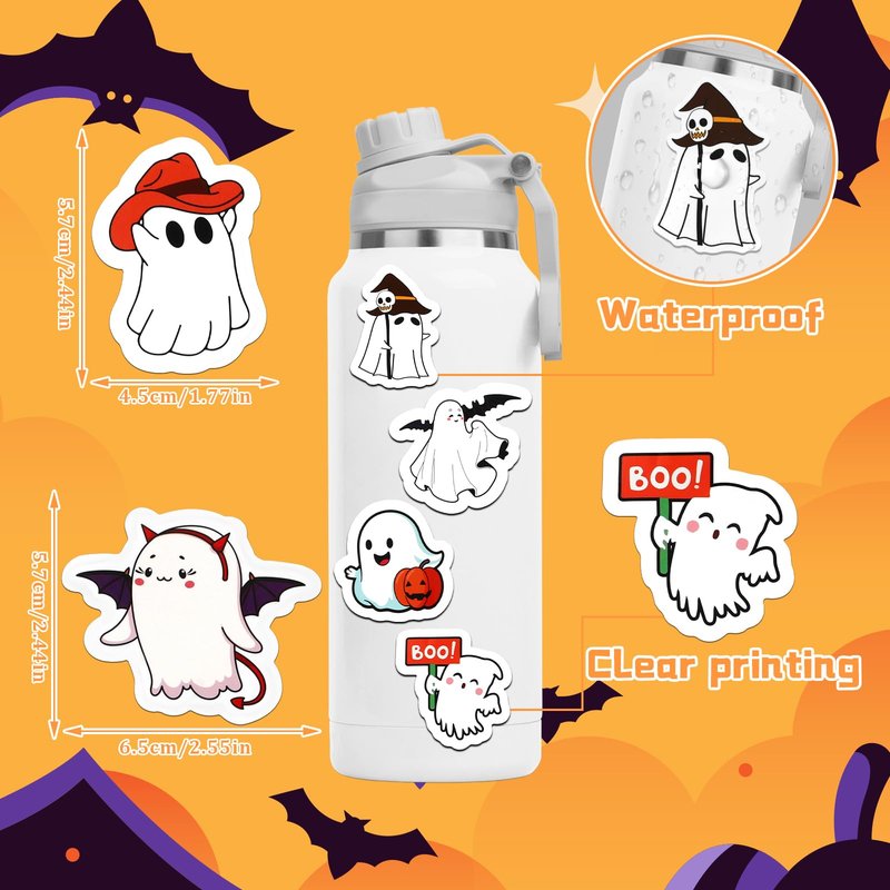 JULBEAR 200 PCS Ghost Stickers Cute Halloween Ghost Sticker Self-Adhesive White Ghost Label Decal for Craft Laptops Water Bottles and Envelopes Seal