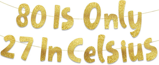 Pre-Strung 80 Gold Glitter Banner - 80th Birthday Decorations for Men & Women | Party Supplies