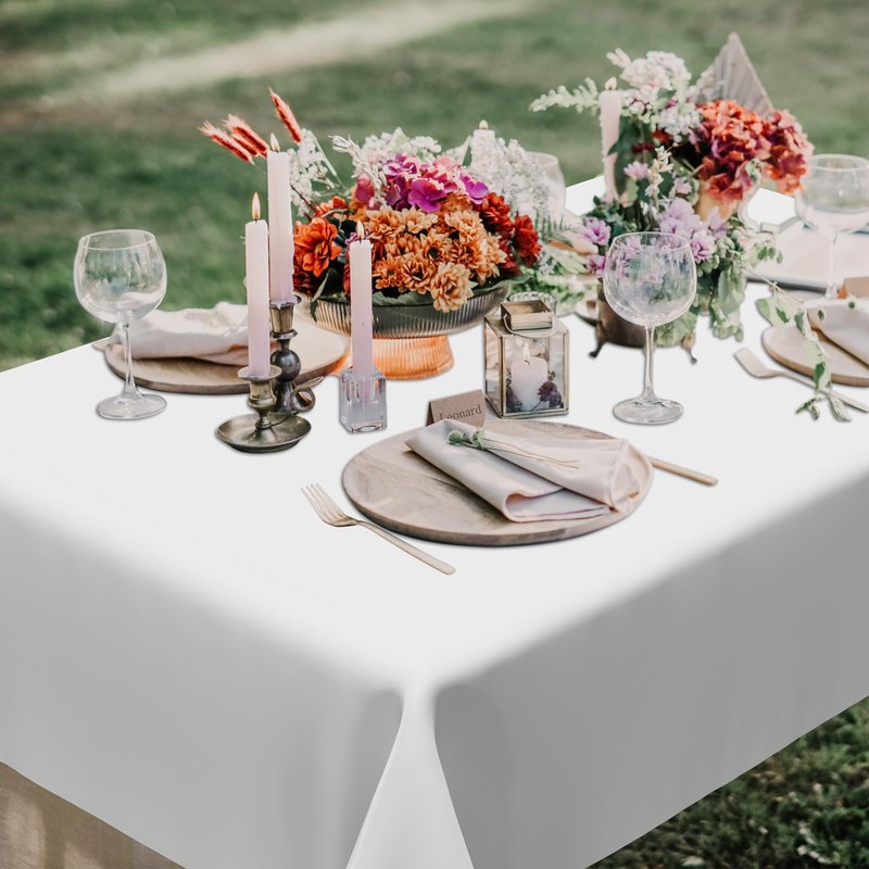 QZYL 2 Pack Picnic Table Cover, 108 x 54 Inches White Tablecloth for Rectangle Table, Disposable Tablecover Plastic Tablecloth Party TableCloths, Birthday Party Decorations Wedding Decor