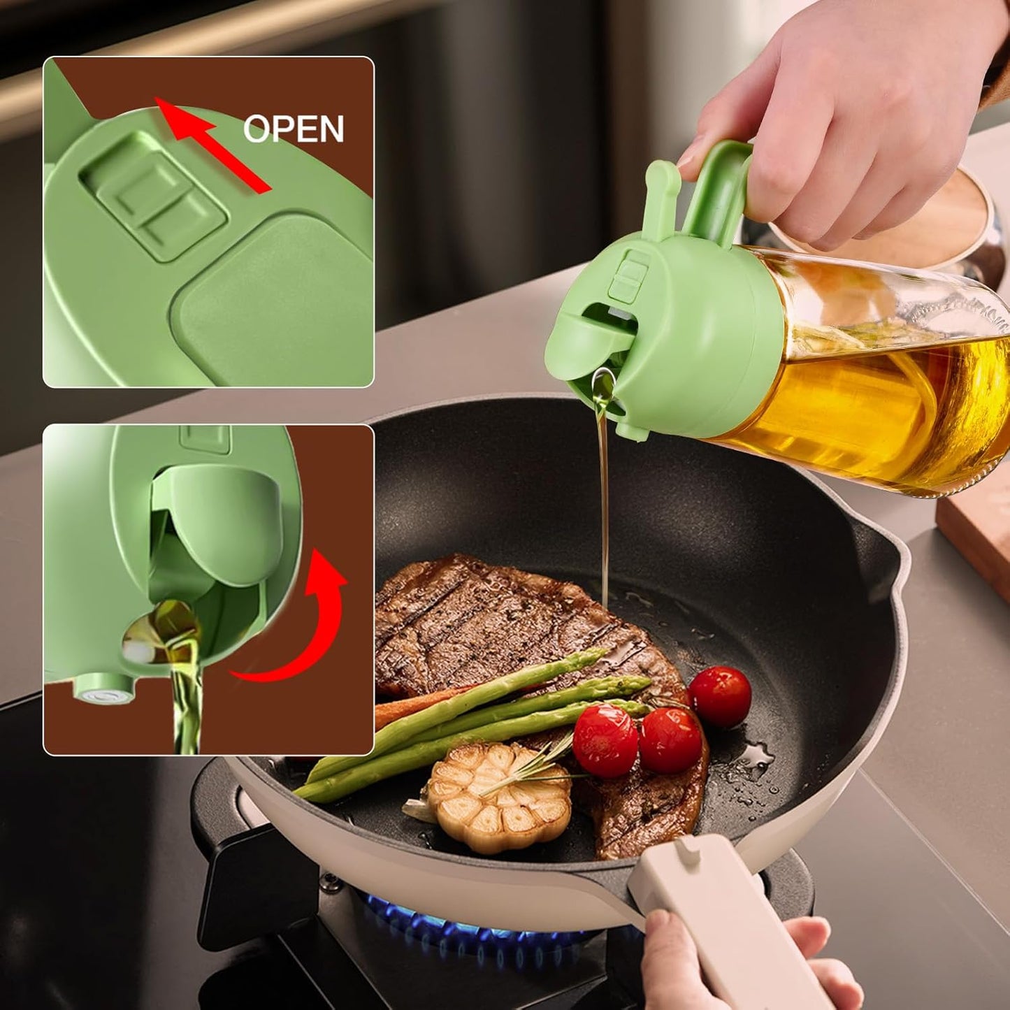 YARRAMATE Glass Olive Oil Sprayer - 16oz Premium Food Grade Dispenser for Cooking & BBQ (Green)