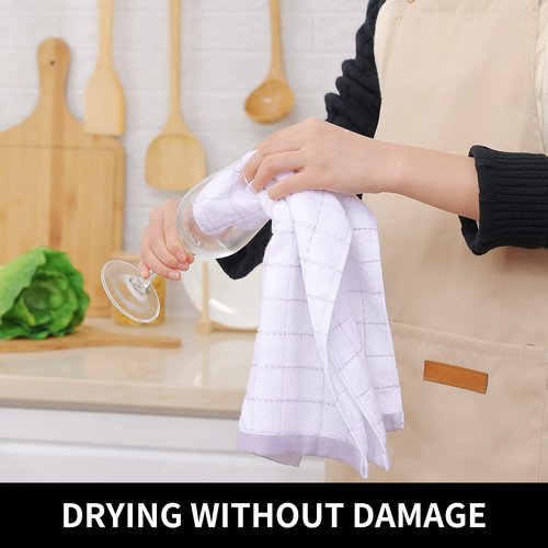 Homaxy 100% Cotton Terry Kitchen Towels(White, 13 x 28 inches), Checkered Designed, Soft and Super Absorbent Dish Towels, 4 Pack