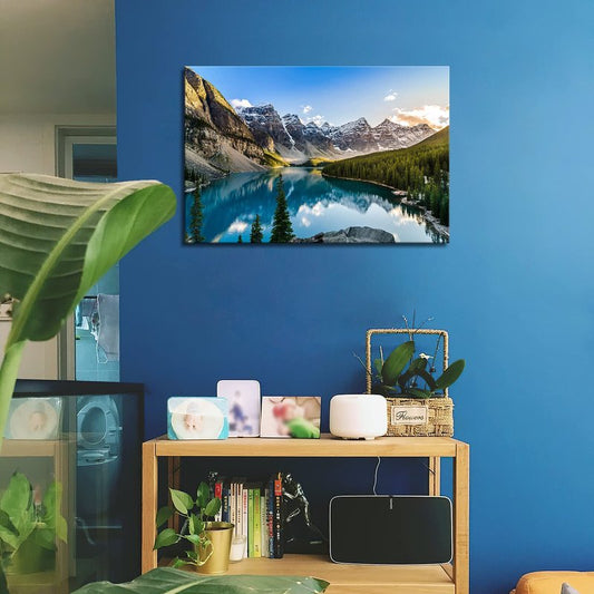 Colorado Wall Art Snow Mountain and Moraine Lake National Park Landscape Modern Artwork Painting Print On Canvas Framed Picture for Living Room Home Decoration