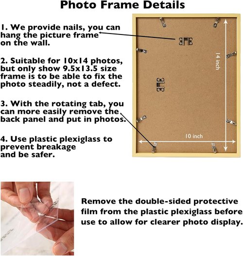 JCJMY Picture Frame - 10x14 Inch Wall Gallery Frame with Shatter-Resistant Plexiglass | Gold Finish