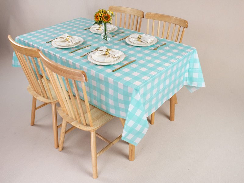 Kesfey 3 Packs Aqua and White Gingham Table Cloths 54 x 108 Inches Disposable Plastic Checkered Tablecovers Waterproof Rectangle Picnic Party Table Covers for Birthday Party Supplies Christmas