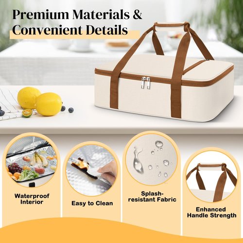 Coobiiya Insulated Casserole Carrier - Keeps Food Hot or Cold | Portable Tote Fits 9" x 13" Baking Dish