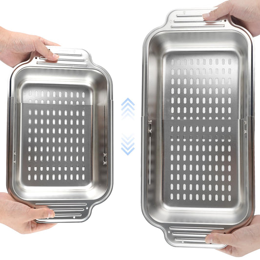 Over the Sink Colander Strainer Basket - ALL METAL Extendable Drain Colander for Wash Vegetables and Fruits Dry Dishes, 6 Quart Large Size, New Home Kitchen Essentials