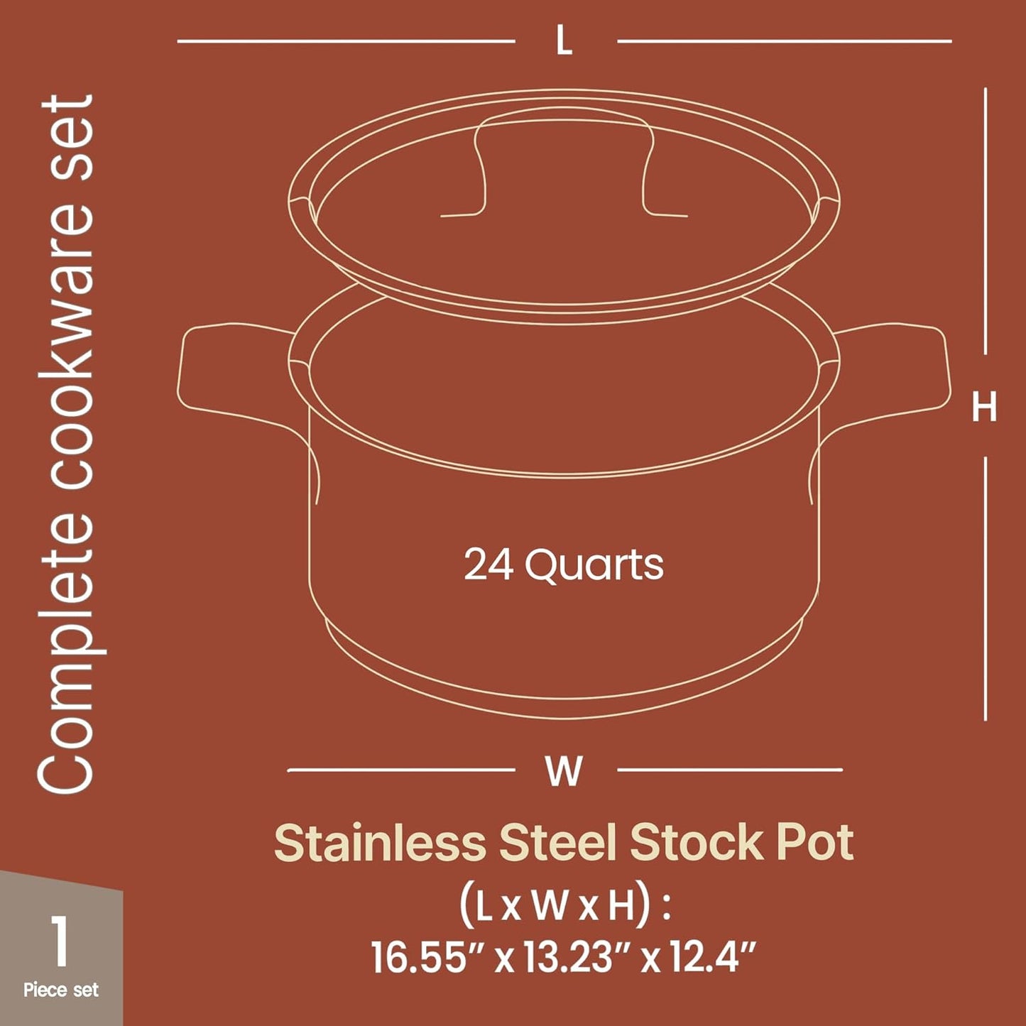 Stainless Steel Stockpot - 24 Quart Durable 18/8 Steel with Impact-Bonded Base & Riveted Handles
