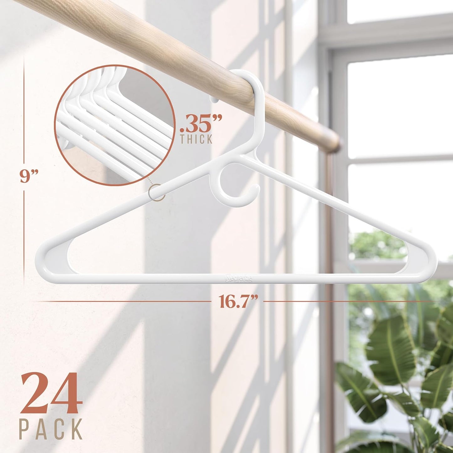 Neaterize Heavy Duty Clothes Hangers - 24 Pack White Plastic Hangers for Coats, Jackets & Suits